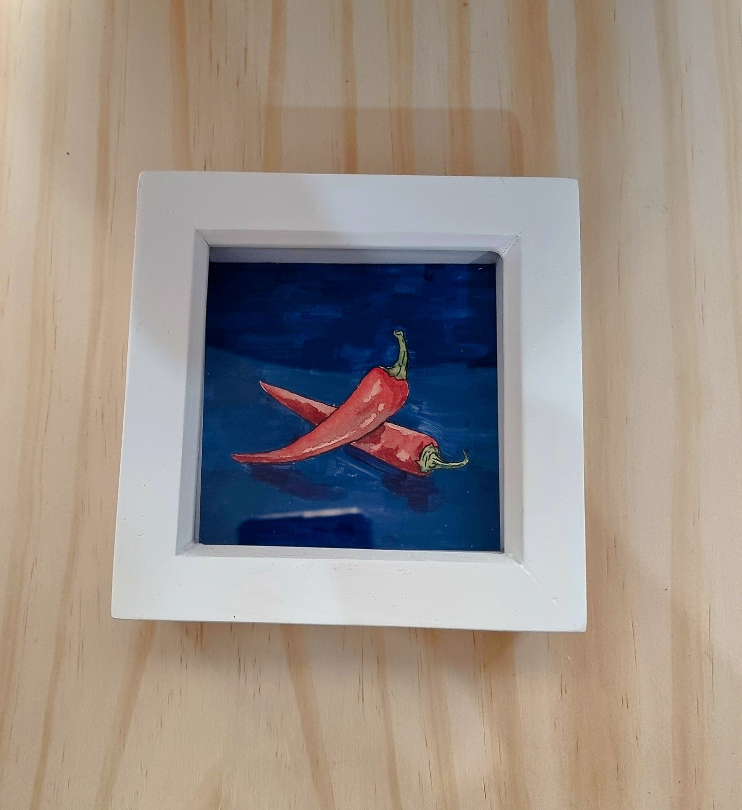 Original Still Life Red Chilli Gouache Painting Framed