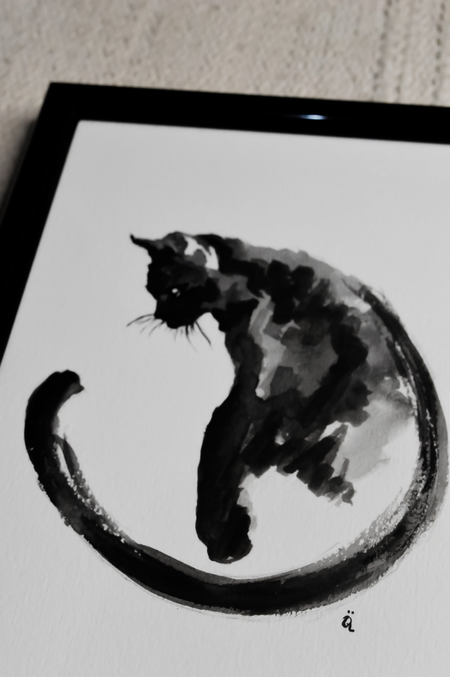 Black Cat Small Painting Framed