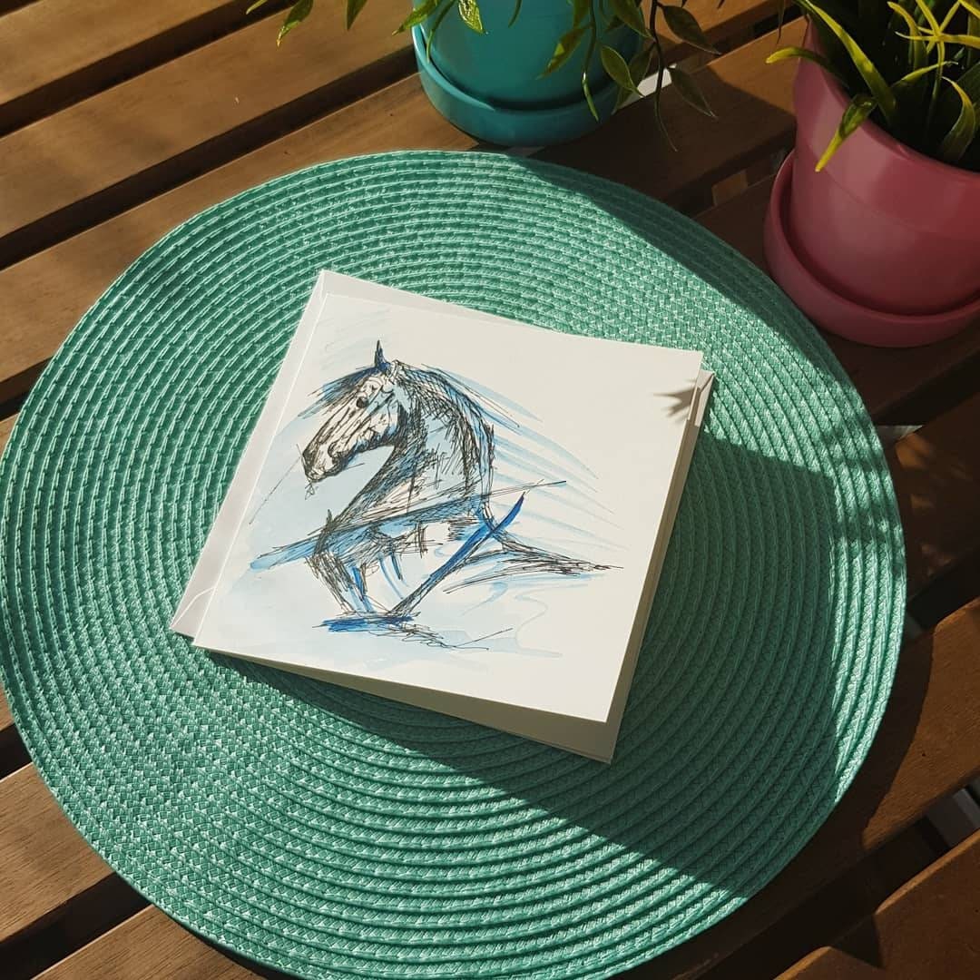 Handmade Horse card with hand illustration, greeting card, animal illustration, blank card, horse watercolour painting, cards, watercolor