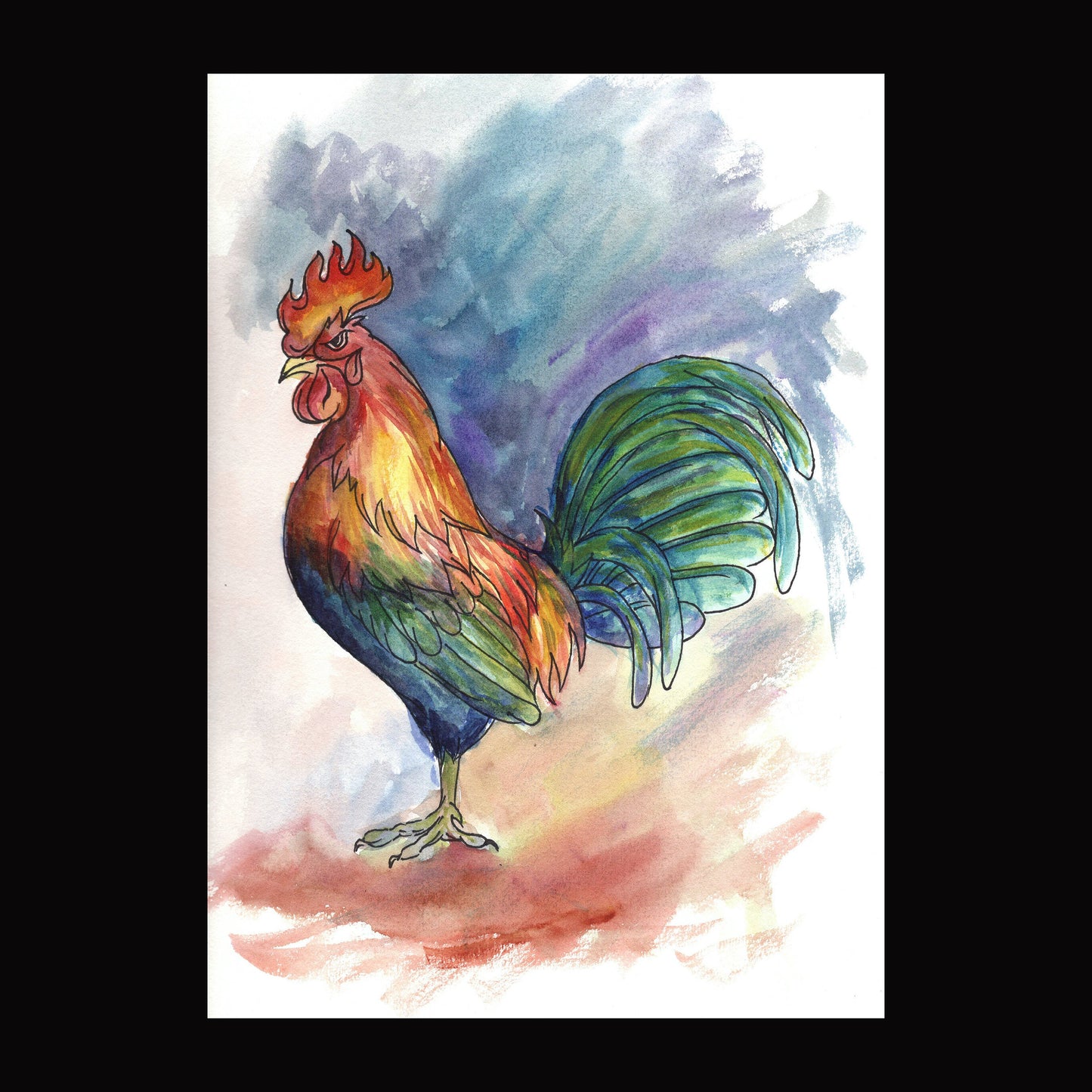 Rooster Watercolour Painting