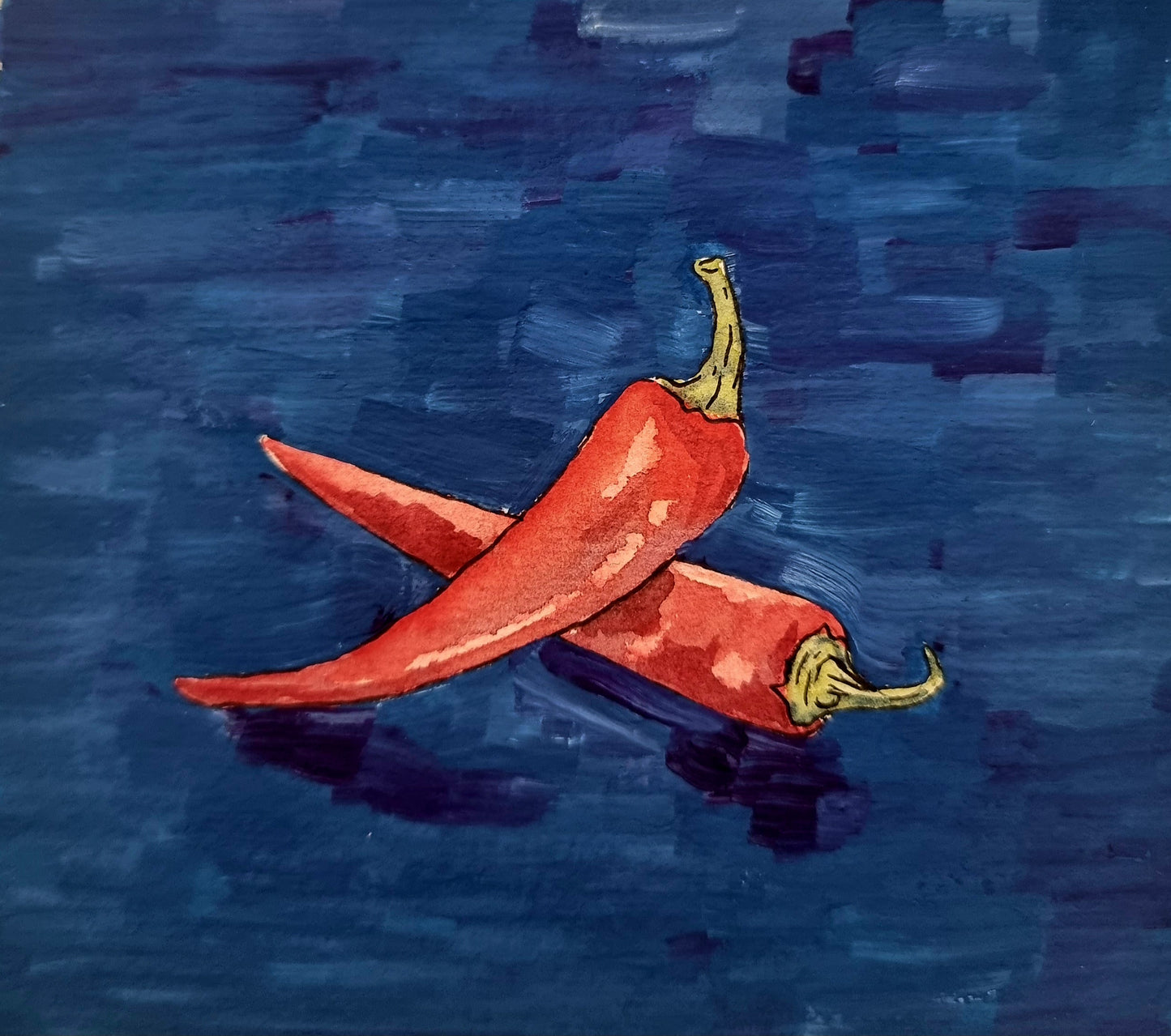 Original Still Life Red Chilli Gouache Painting Framed