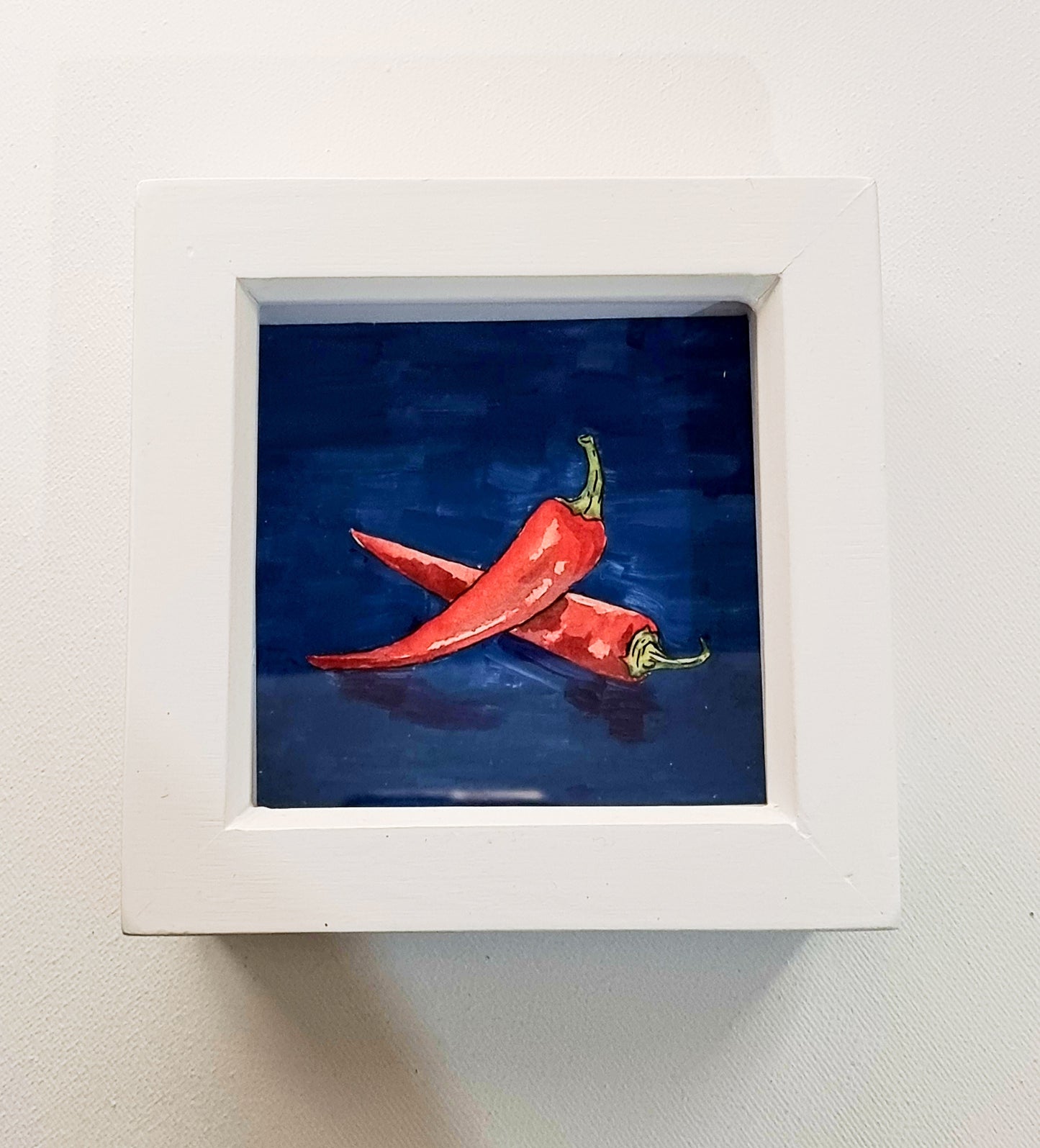 Original Still Life Red Chilli Gouache Painting Framed
