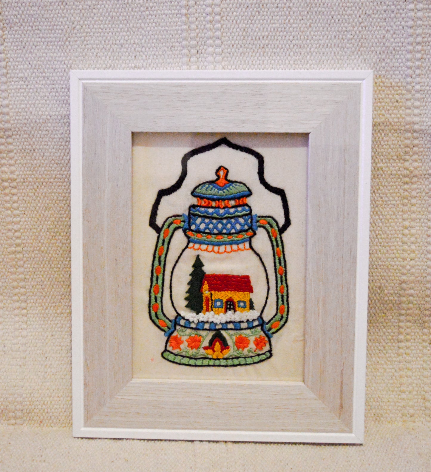 Hand Embroidered Winter Lantern Modern Embroidery