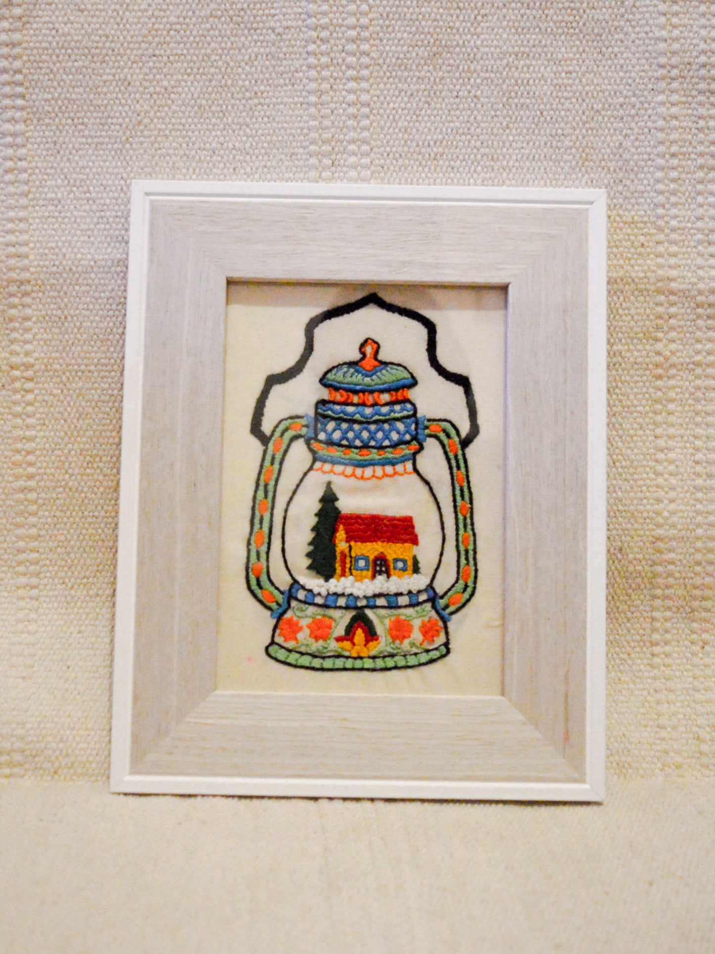 Hand Embroidered Winter Lantern Modern Embroidery