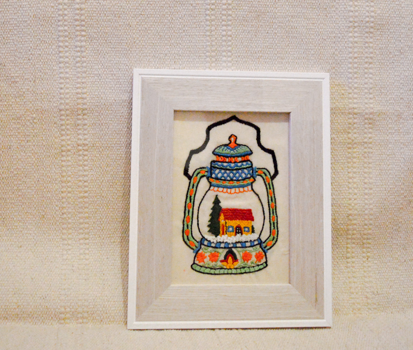 Hand Embroidered Winter Lantern Modern Embroidery