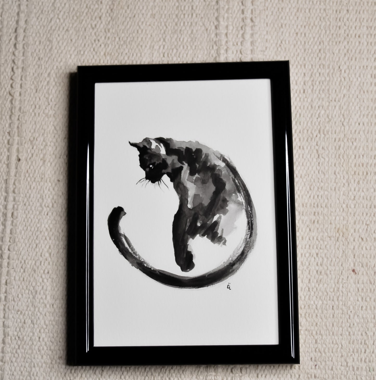 Black Cat Small Painting Framed