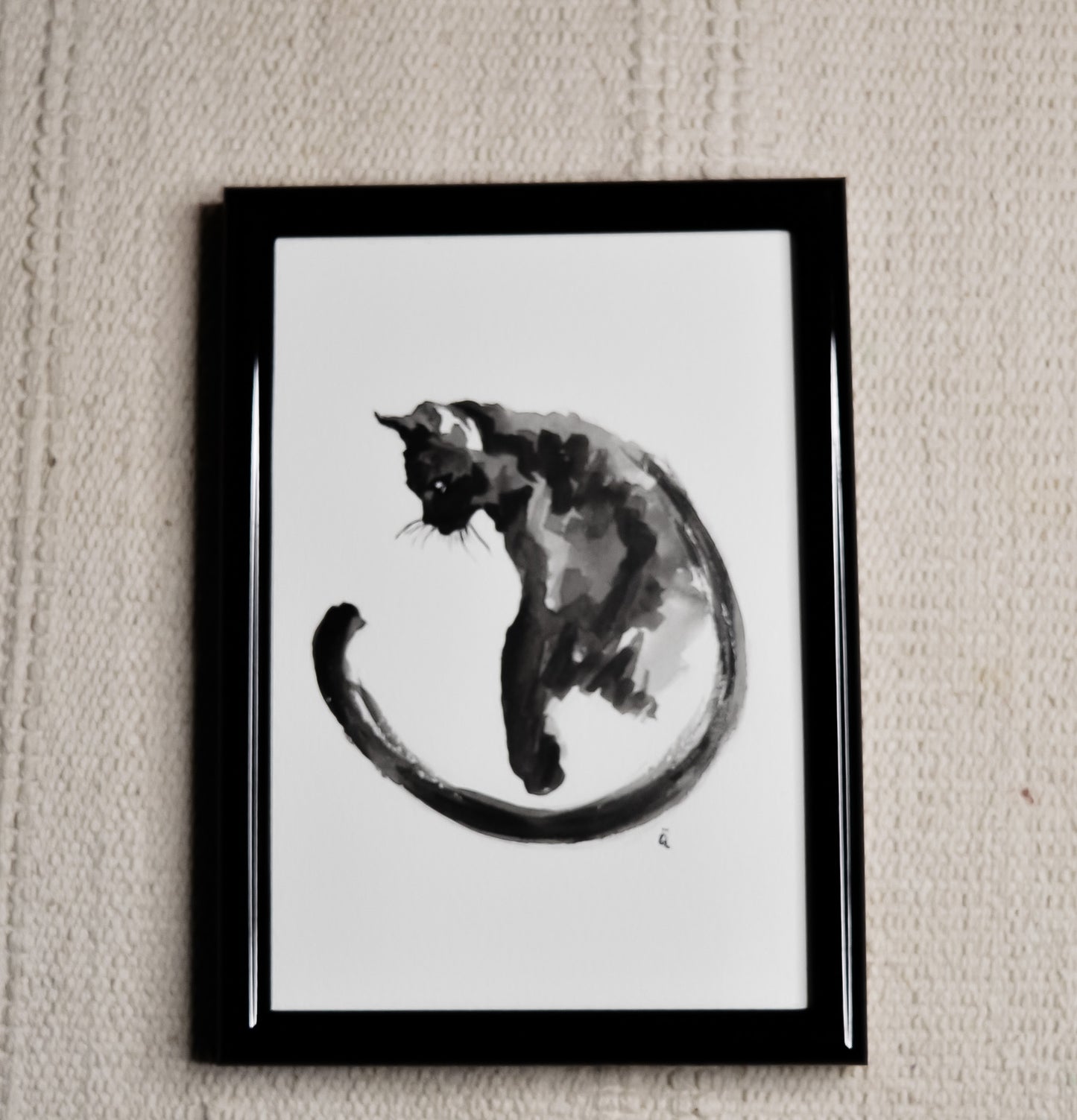 Black Cat Small Painting Framed
