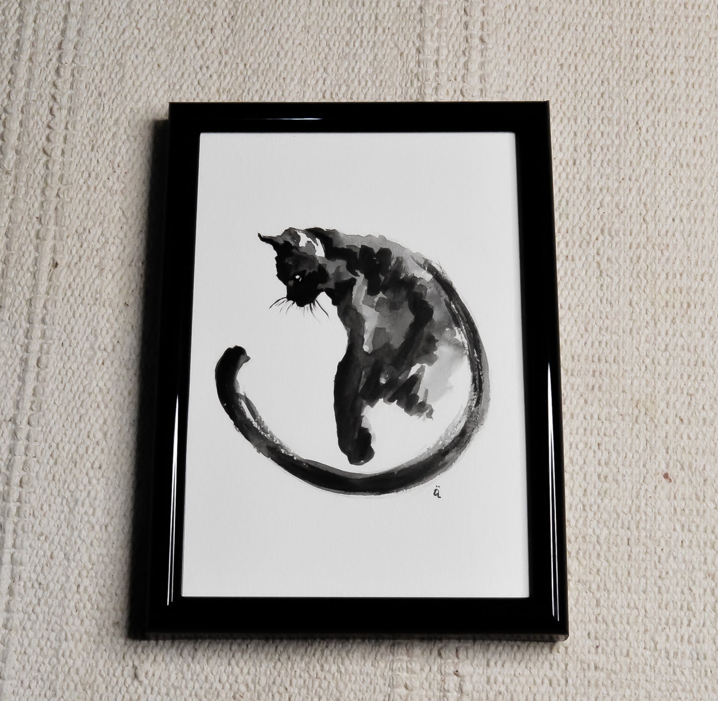 Black Cat Small Painting Framed