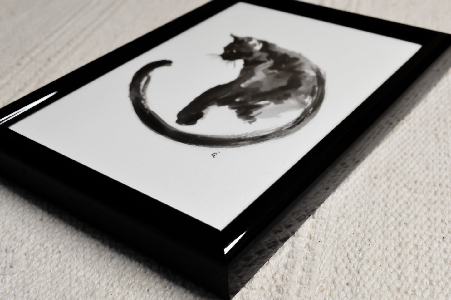 Black Cat Small Painting Framed