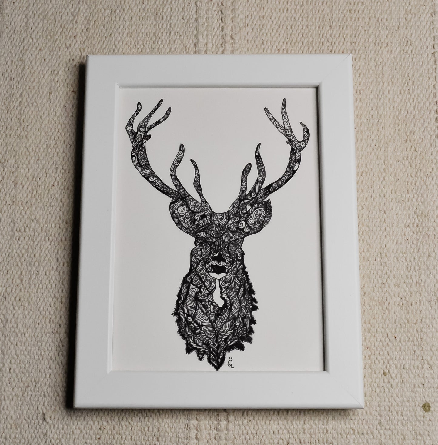 Reindeer Pen and Ink Drawing Framed
