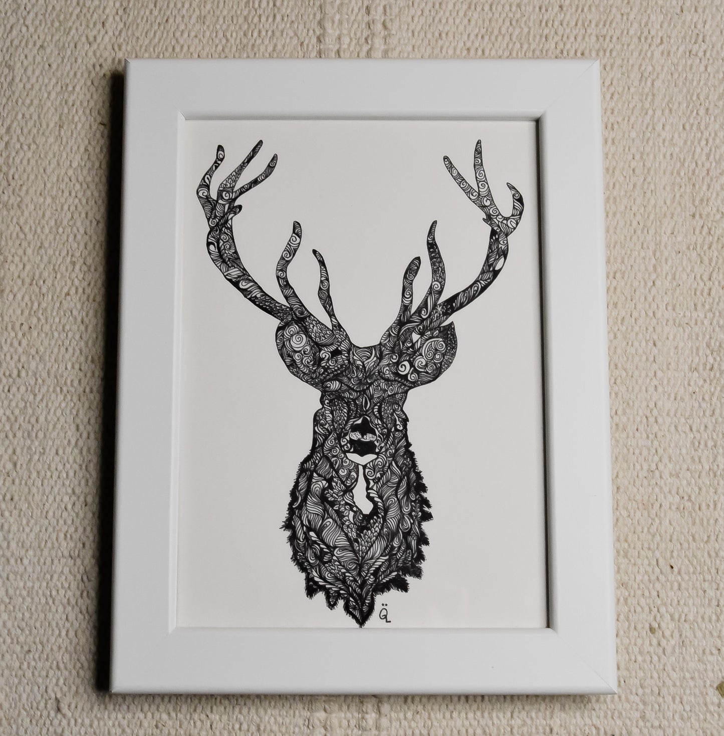 Reindeer Pen and Ink Drawing Framed