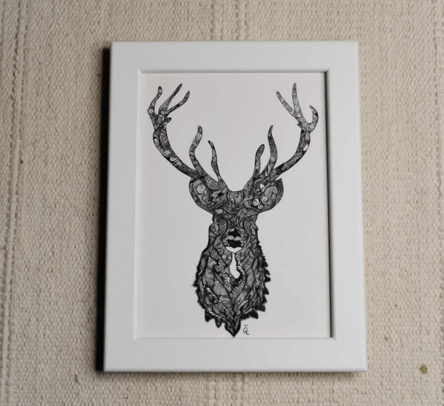 Reindeer Pen and Ink Drawing Framed