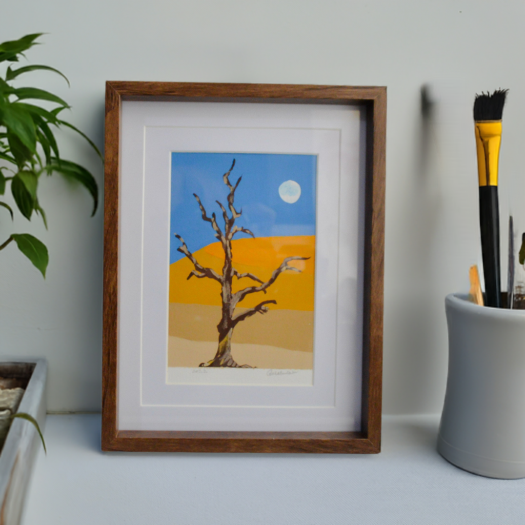 Framed Original Gouache Landscape Painting