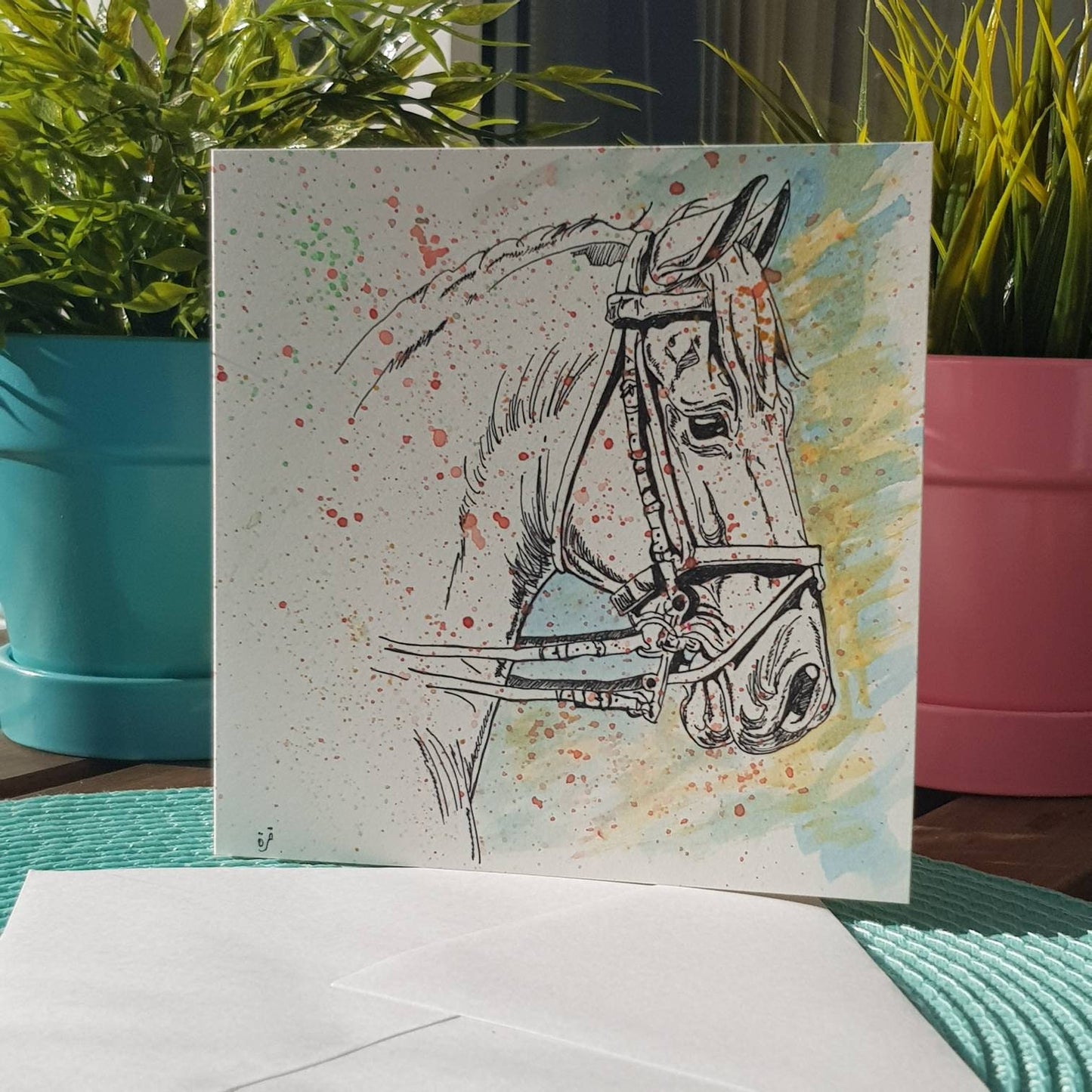 Handmade Horse card, Hand illustrated, pen and ink illustration, animal illustration, greeting card, blank card,