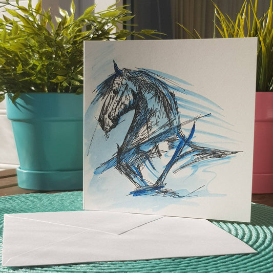 Handmade Horse card with hand illustration, greeting card, animal illustration, blank card, horse watercolour painting, cards, watercolor