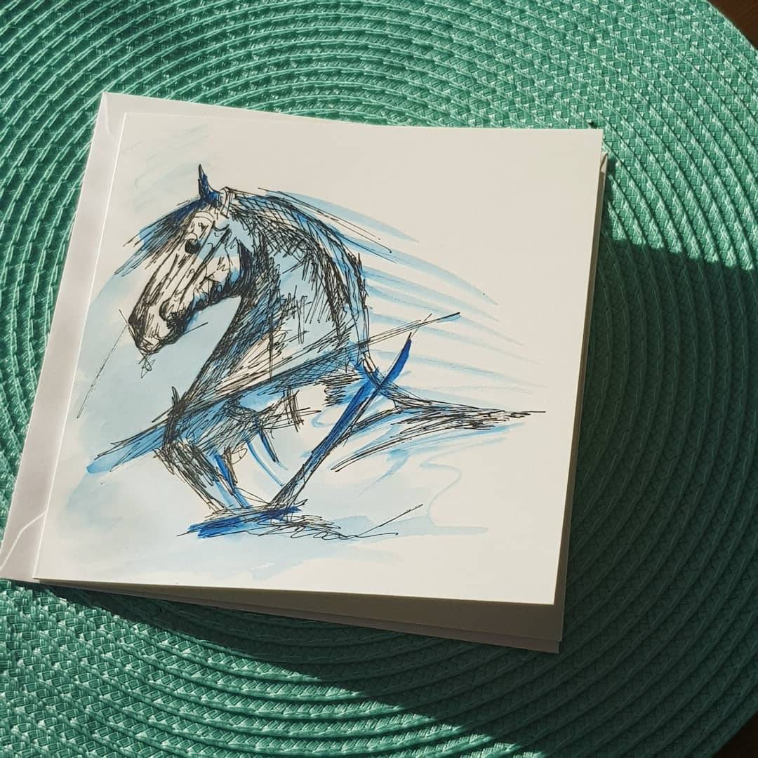 Handmade Horse card with hand illustration, greeting card, animal illustration, blank card, horse watercolour painting, cards, watercolor