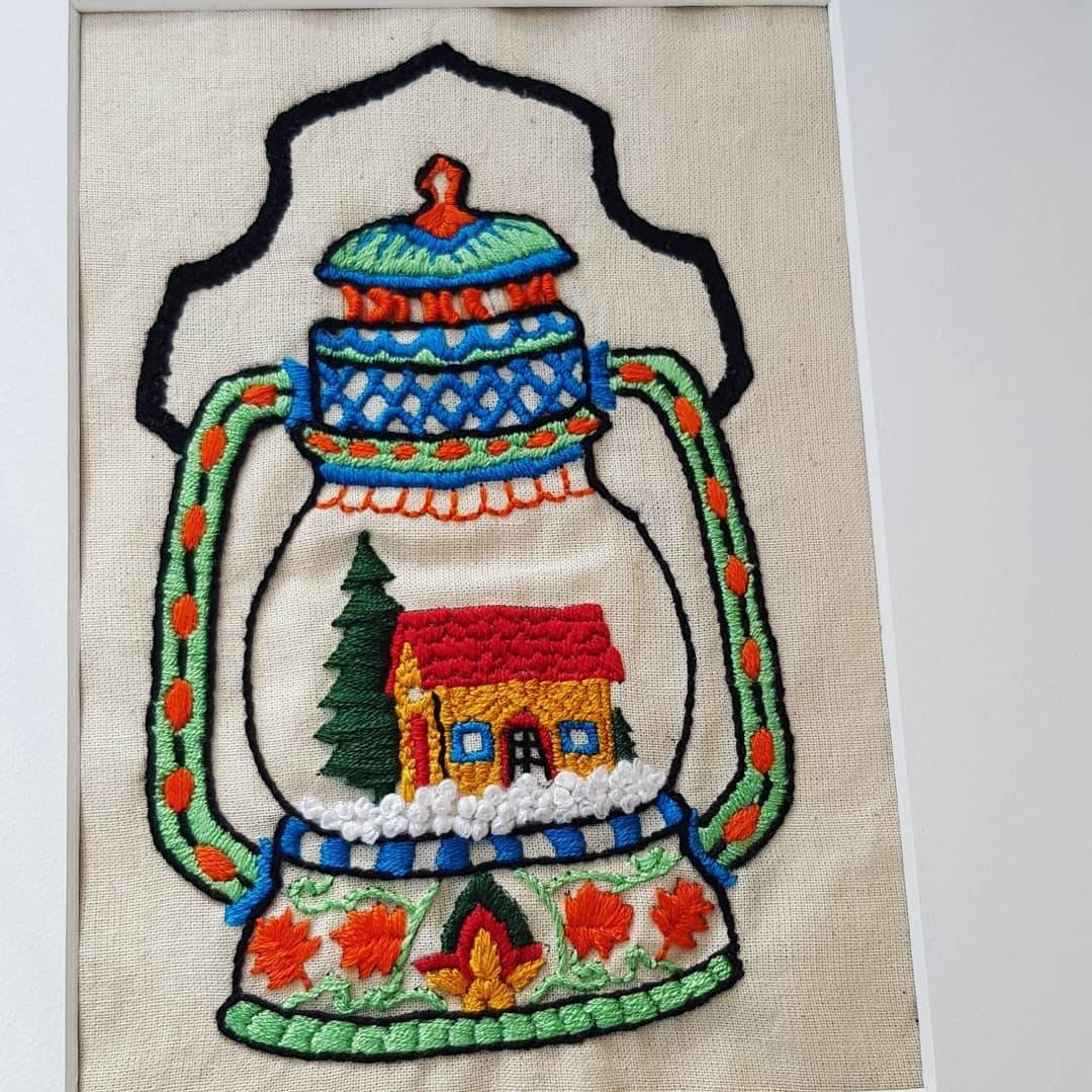 Hand Embroidered Winter Lantern Modern Embroidery