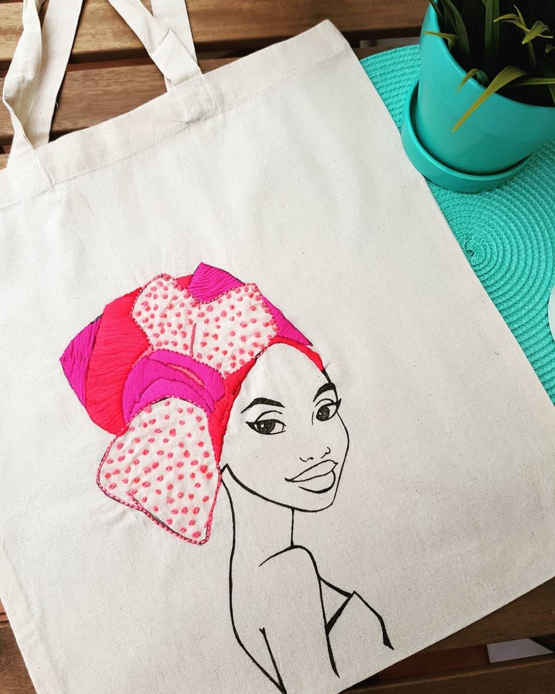 Hand embroidered tote bag