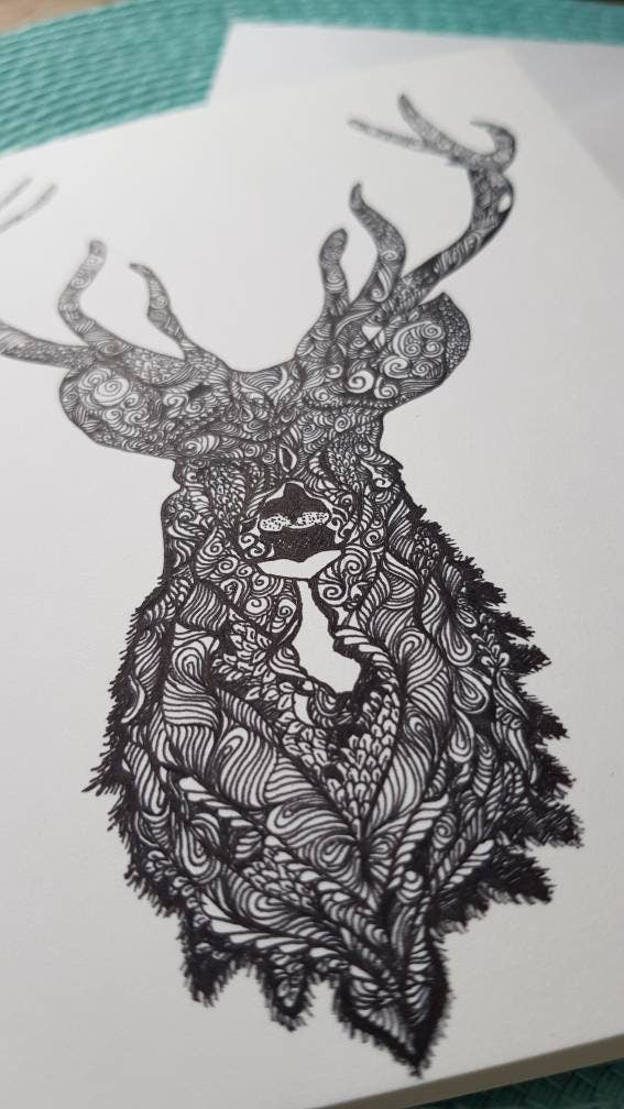 Reindeer Pen and Ink Drawing Framed