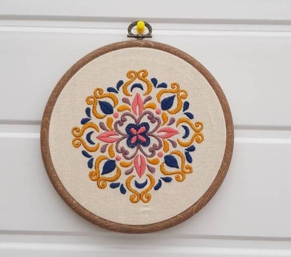 Mandala Embroidery hoop Art. Floral Wall Art.