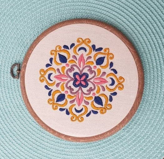 Mandala Embroidery hoop Art. Floral Wall Art.