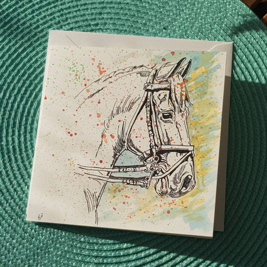 Handmade Horse card, Hand illustrated, pen and ink illustration, animal illustration, greeting card, blank card,