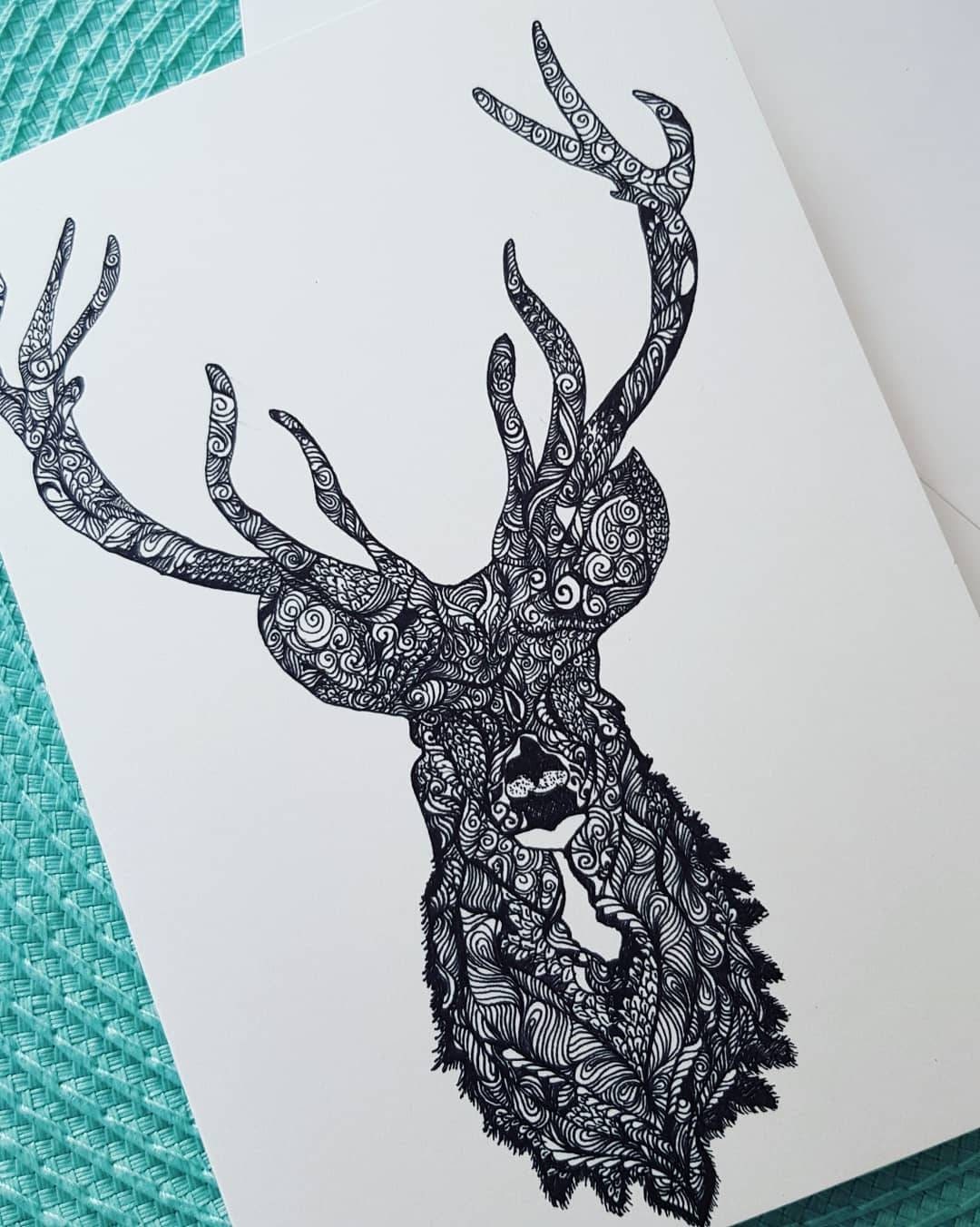 Reindeer Pen and Ink Drawing Framed
