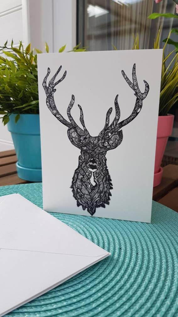 Reindeer Pen and Ink Drawing Framed