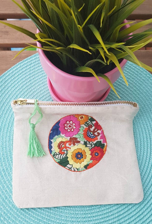 Handmade embroidered zipper Pouch