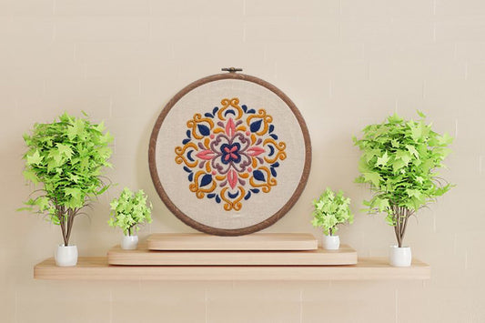 Mandala Embroidery hoop Art. Floral Wall Art.