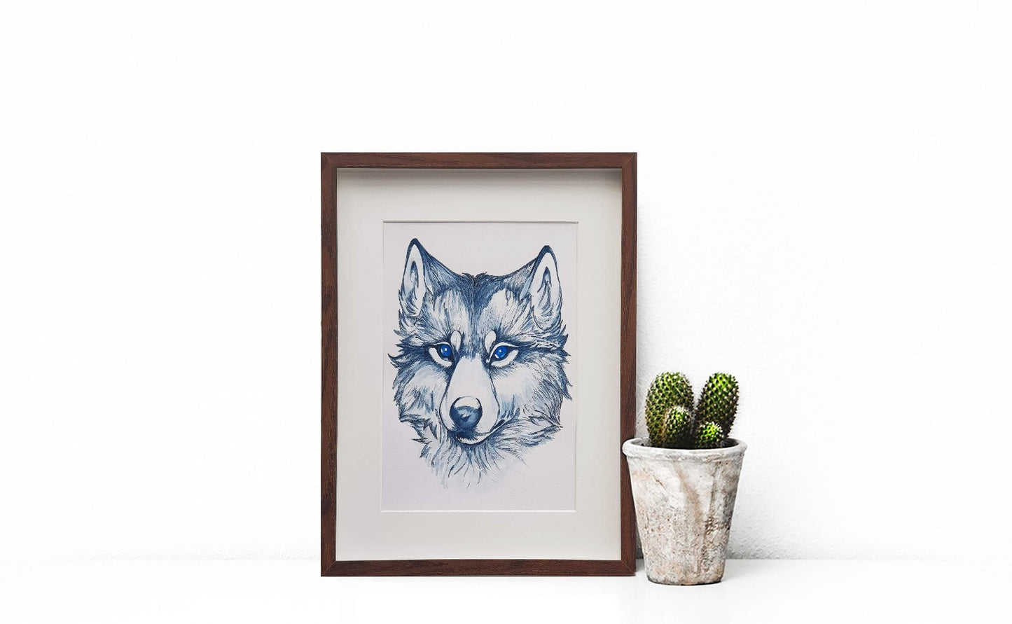 Original Wolf Watercolour Portrait Painting.