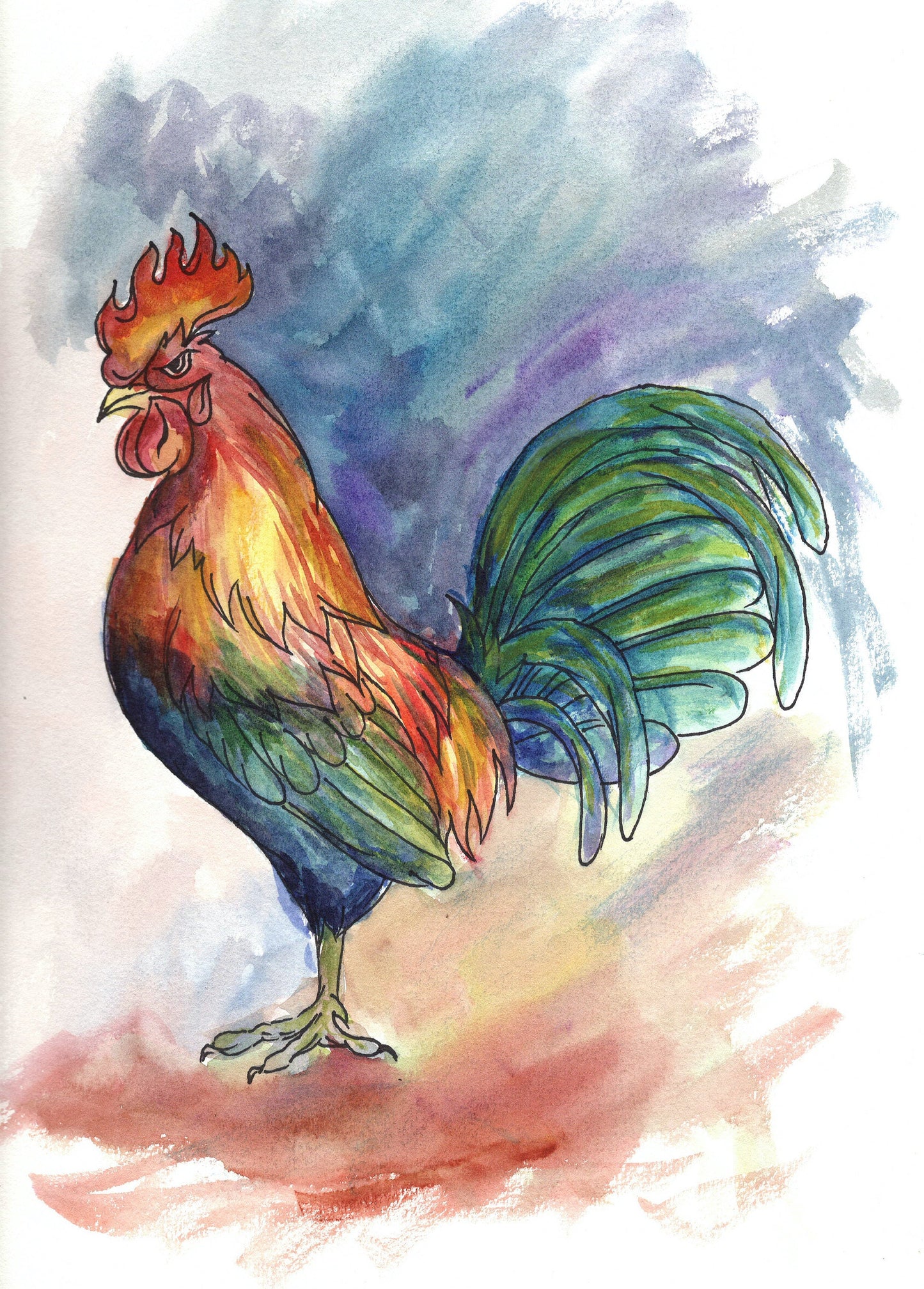 Rooster Watercolour Painting
