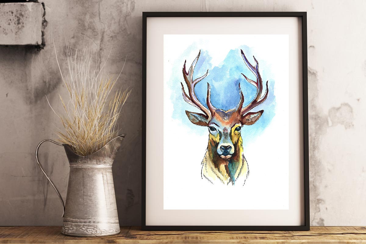Stag Watercolour Original Painting