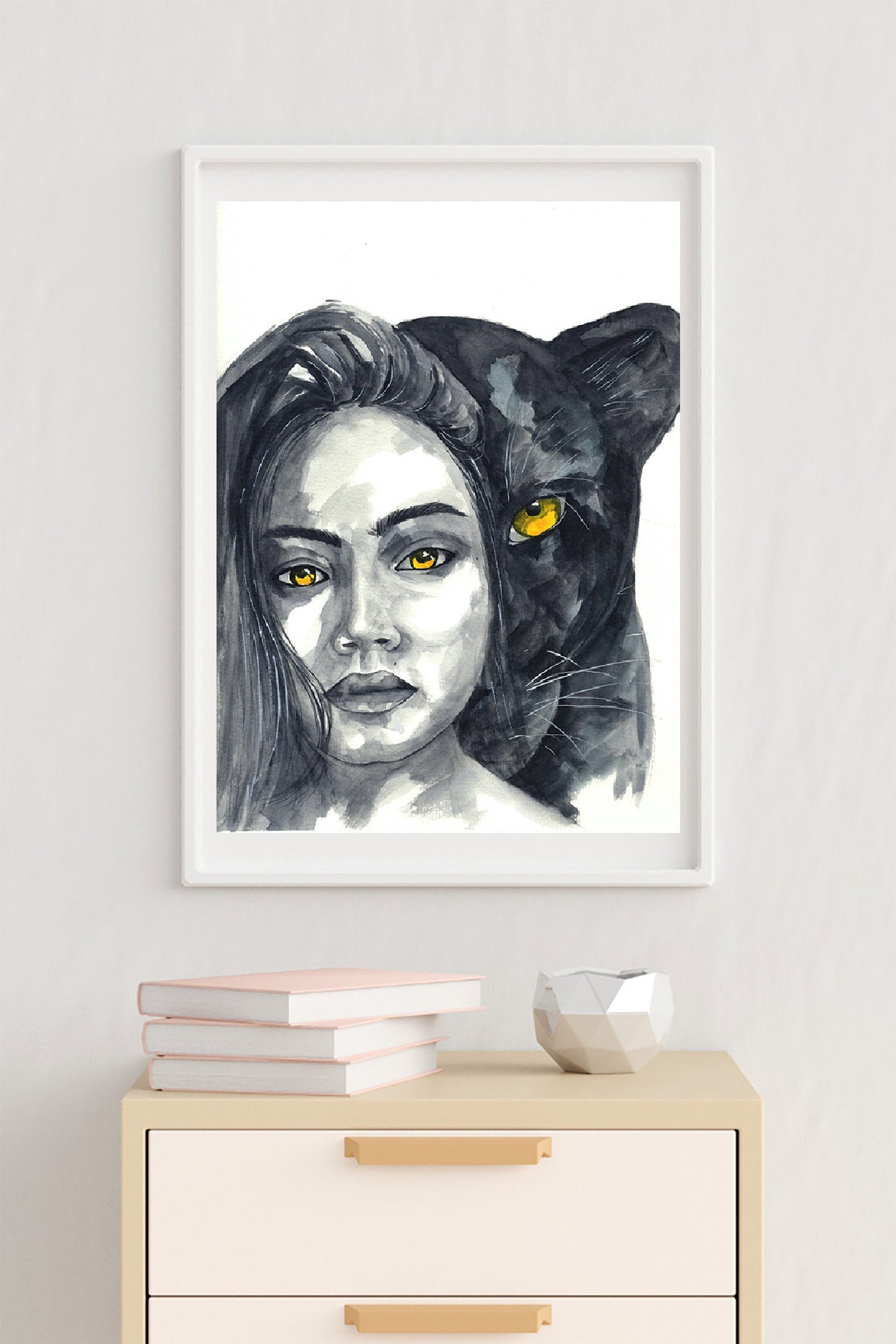Girl With Cat Painting Print