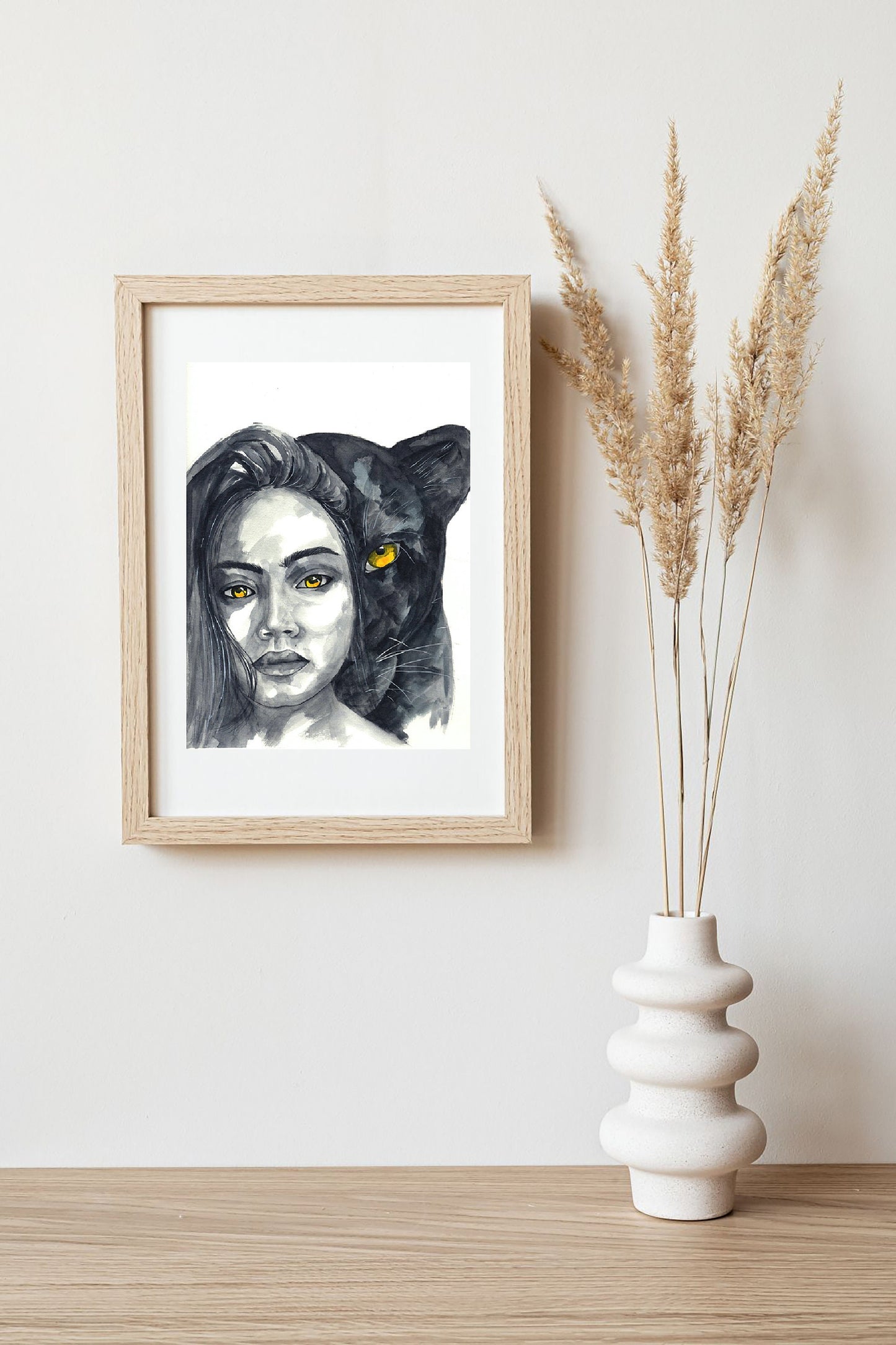 Girl With Cat Painting Print