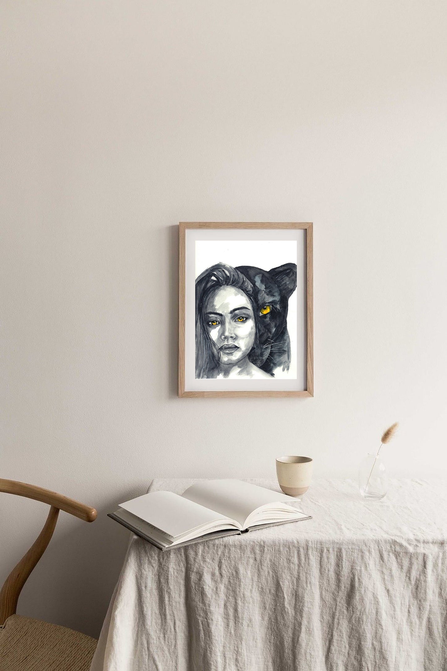 Girl With Cat Painting Print
