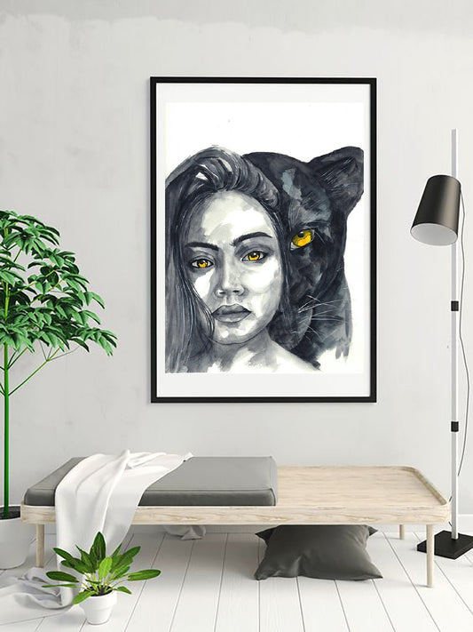 Girl With Cat Painting Print
