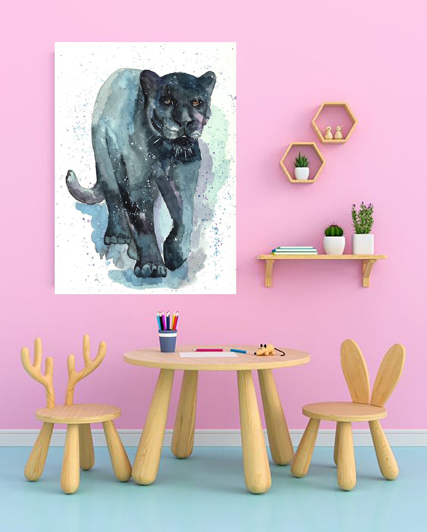 Panther Watercolour Painting Print