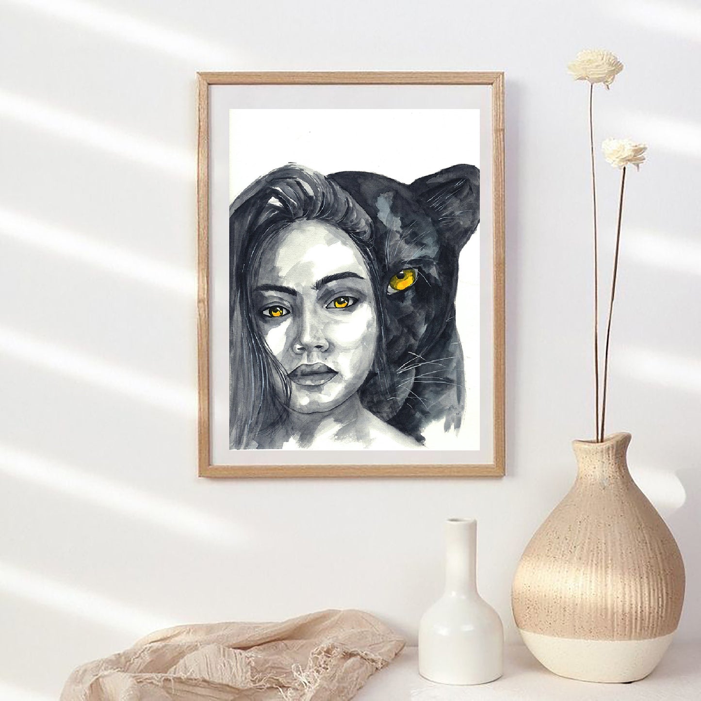 Girl With Cat Painting Print