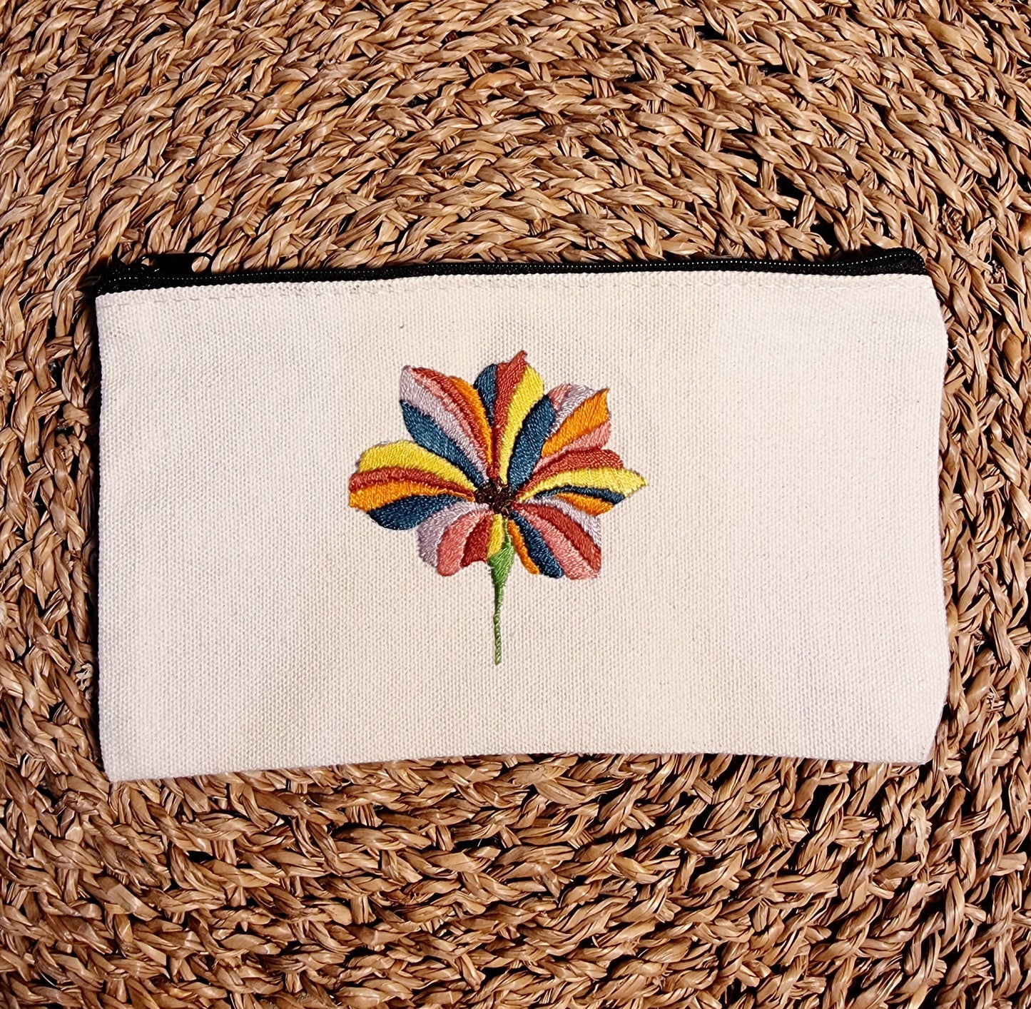 Embroidered Floral Zipper Pouch
