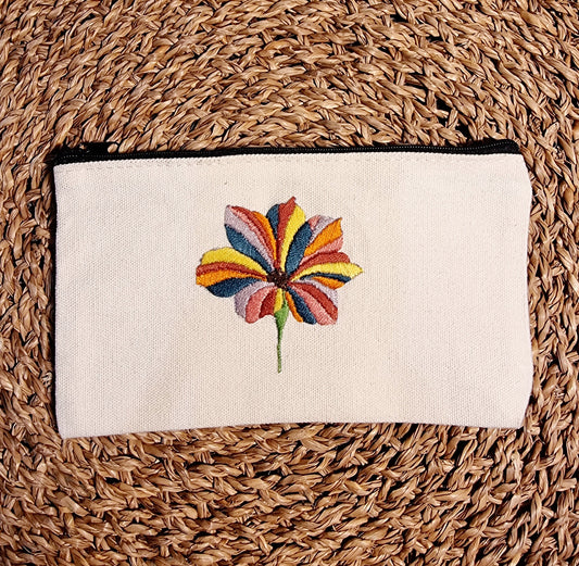 Embroidered Floral Zipper Pouch