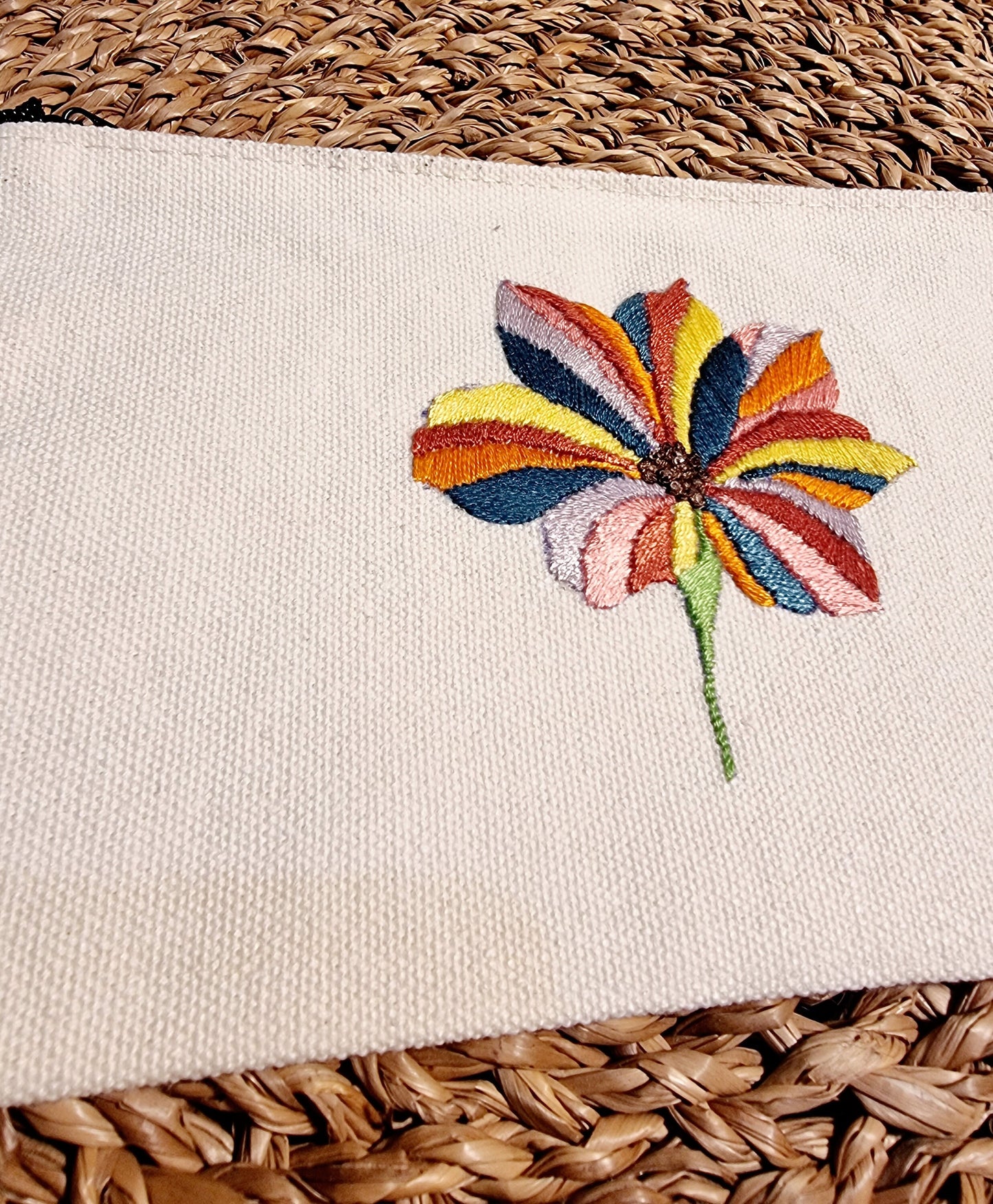 Embroidered Floral Zipper Pouch
